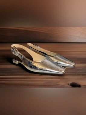 Michael Kors Silver Metallic Slingback Mules